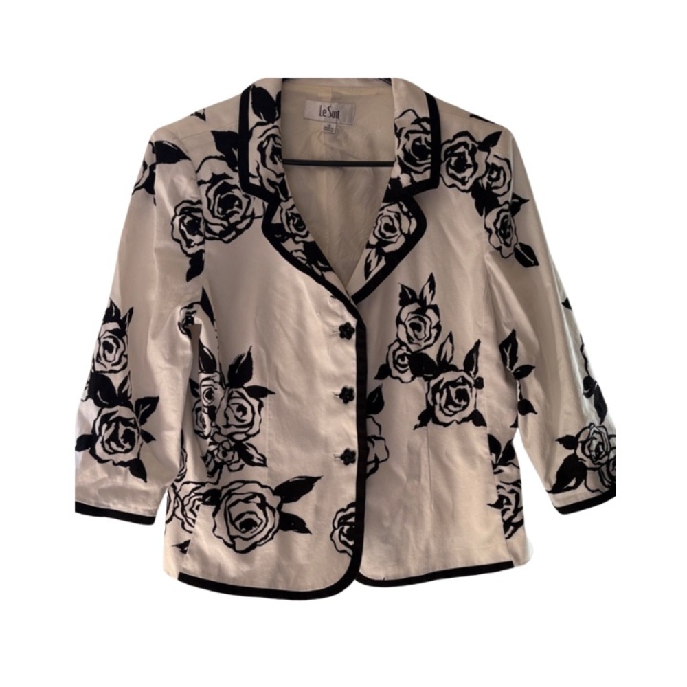 Le Suit Women's Black and White Floral Blazer